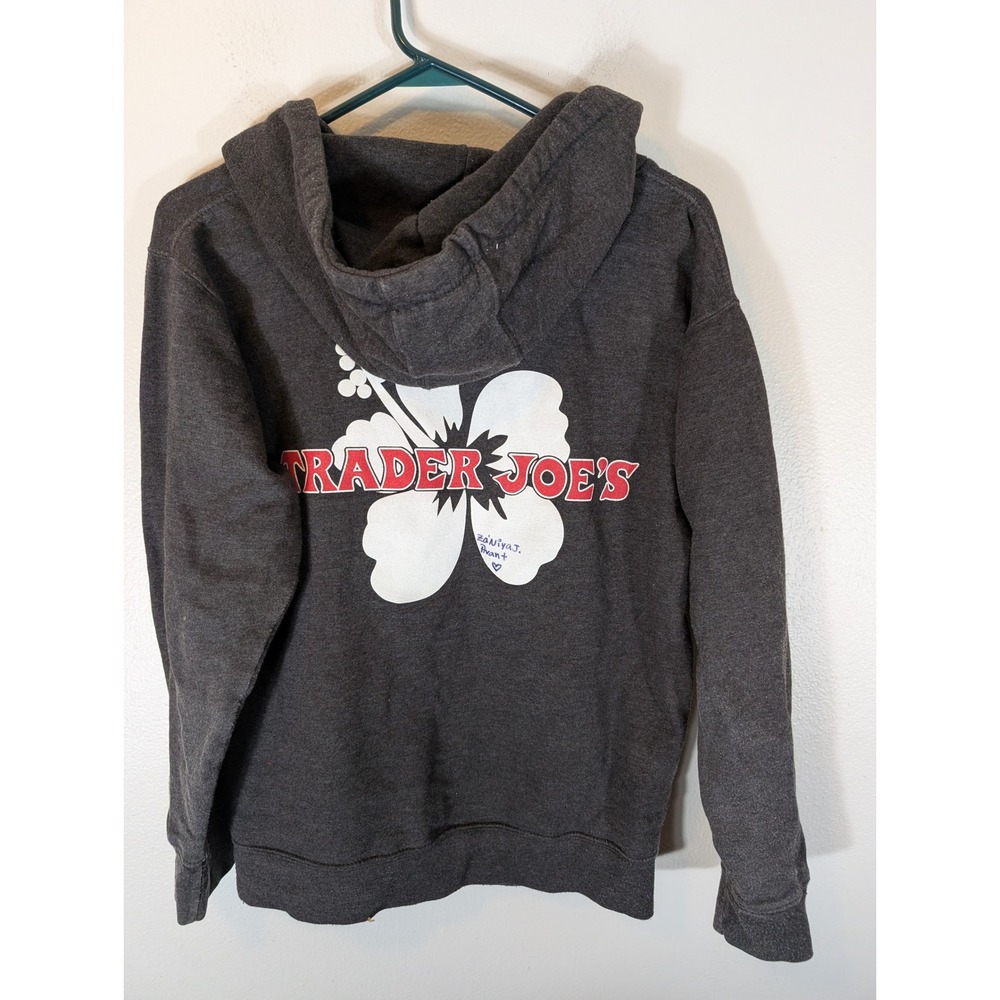 Trader Joes Hoodie Mens Small Gray Full Zip Hibiscus Flower Logo Sweatshirt MJ - Picture 7 of 8